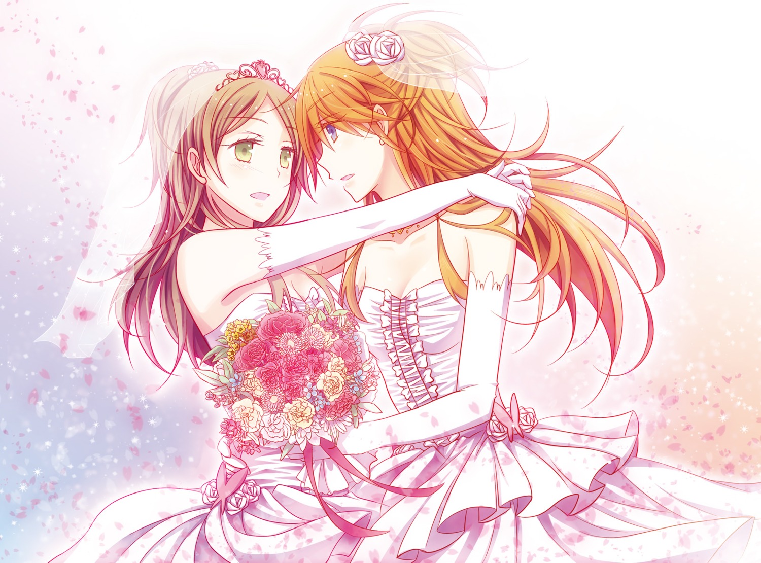 dress, houjou_hibiki, isya, jpeg_artifacts, minamino_kanade, precure, suite_precure, wedding_dress, yuri