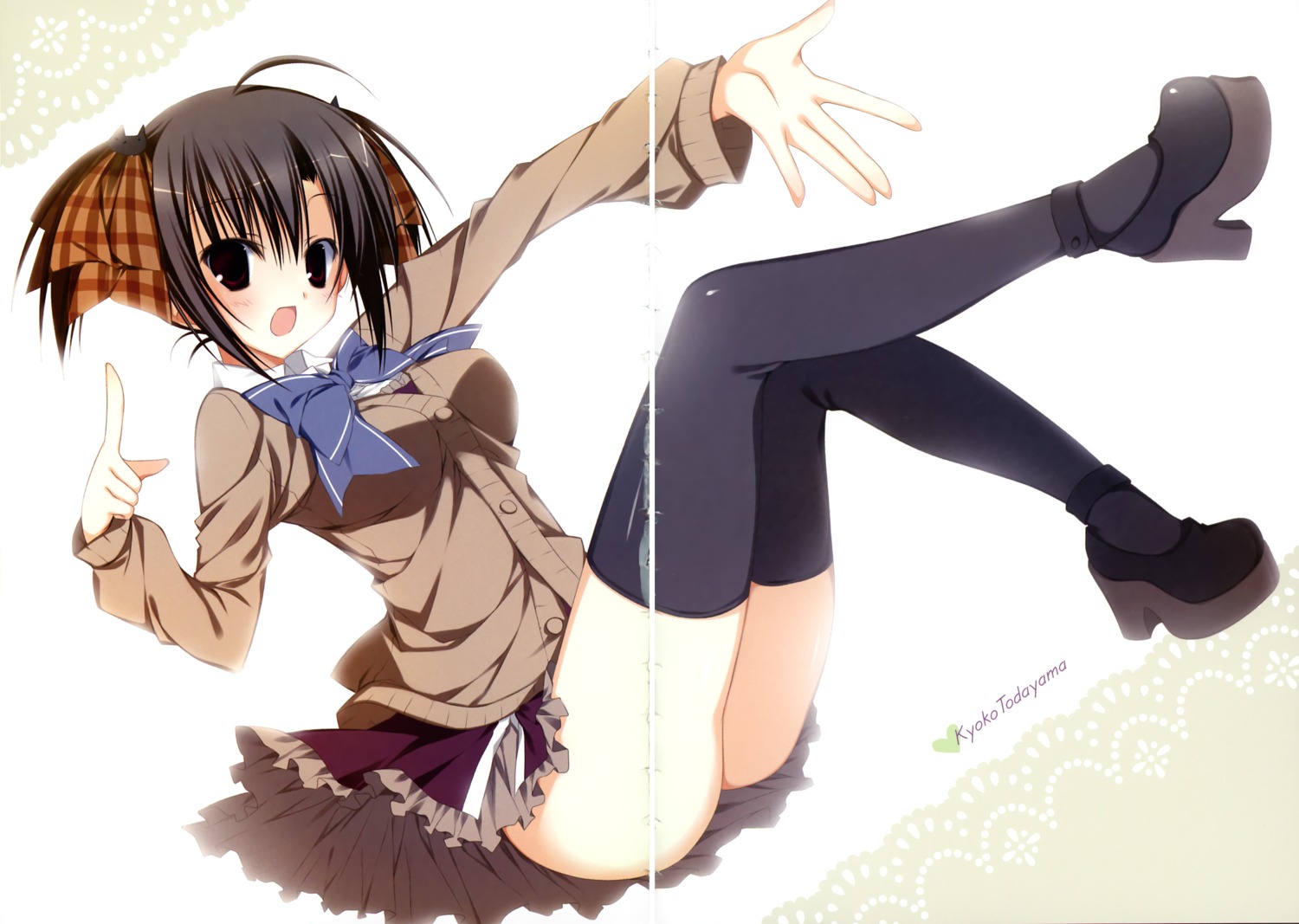 ebiten, gap, inugami_kira, seifuku, thighhighs, todayama_kyouko