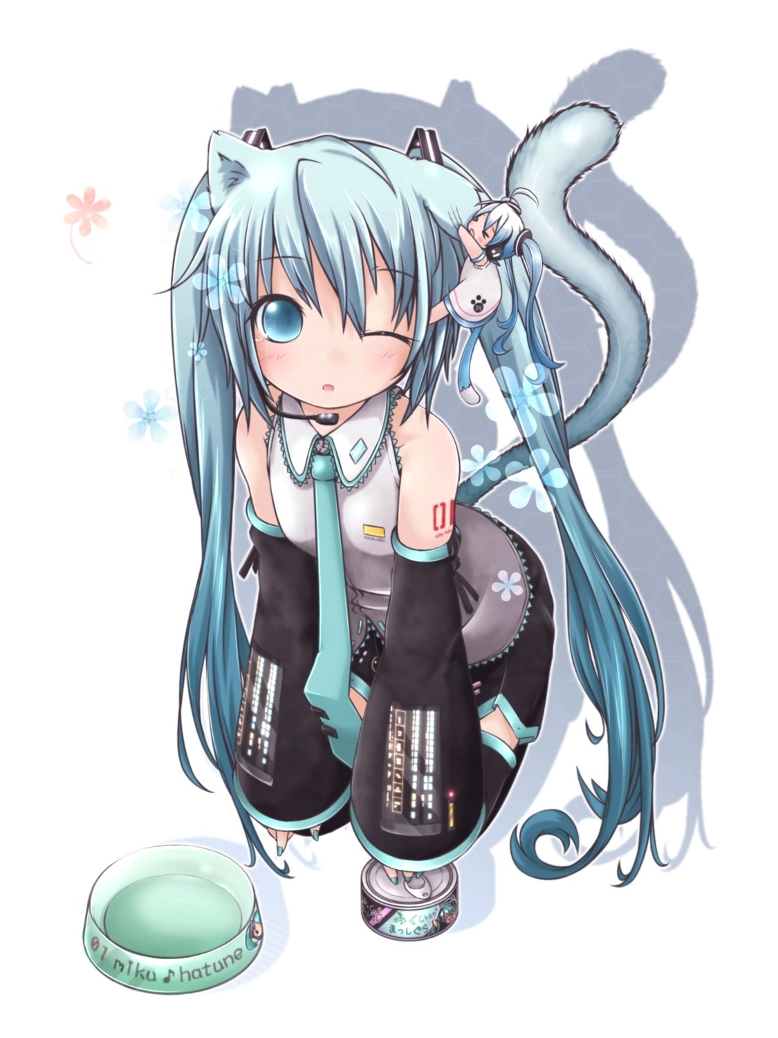 akino, animal_ears, hatsune_miku, nekomimi, tail, thighhighs, vocaloid
