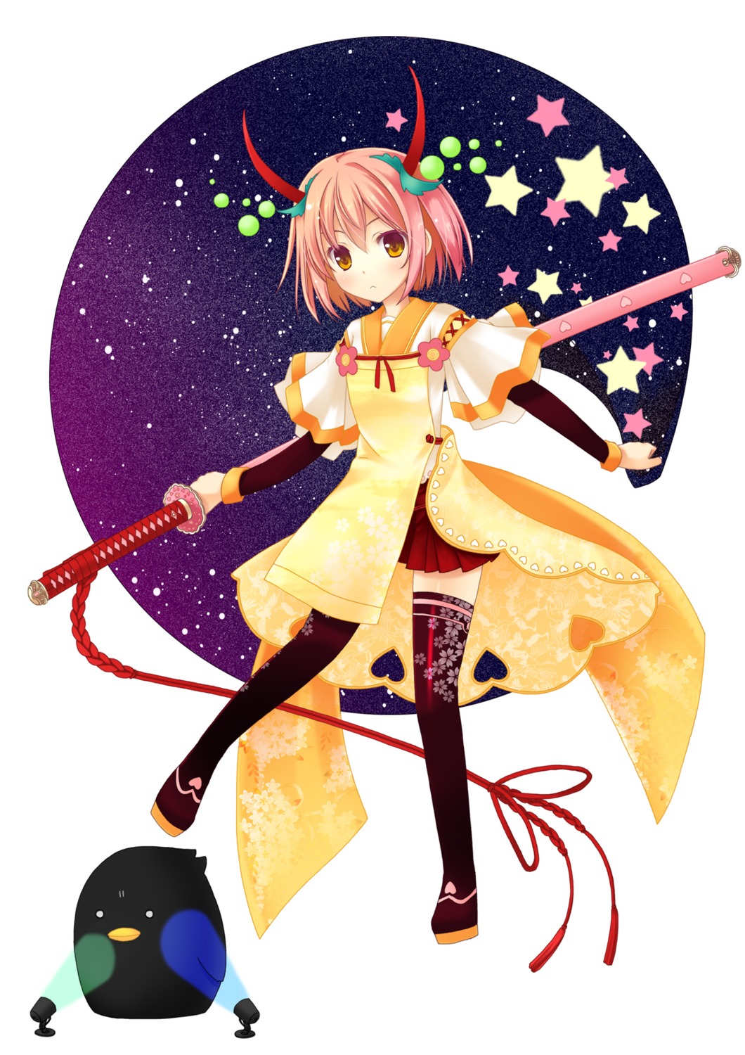 horns, oikawa_tsubame, sword, thighhighs