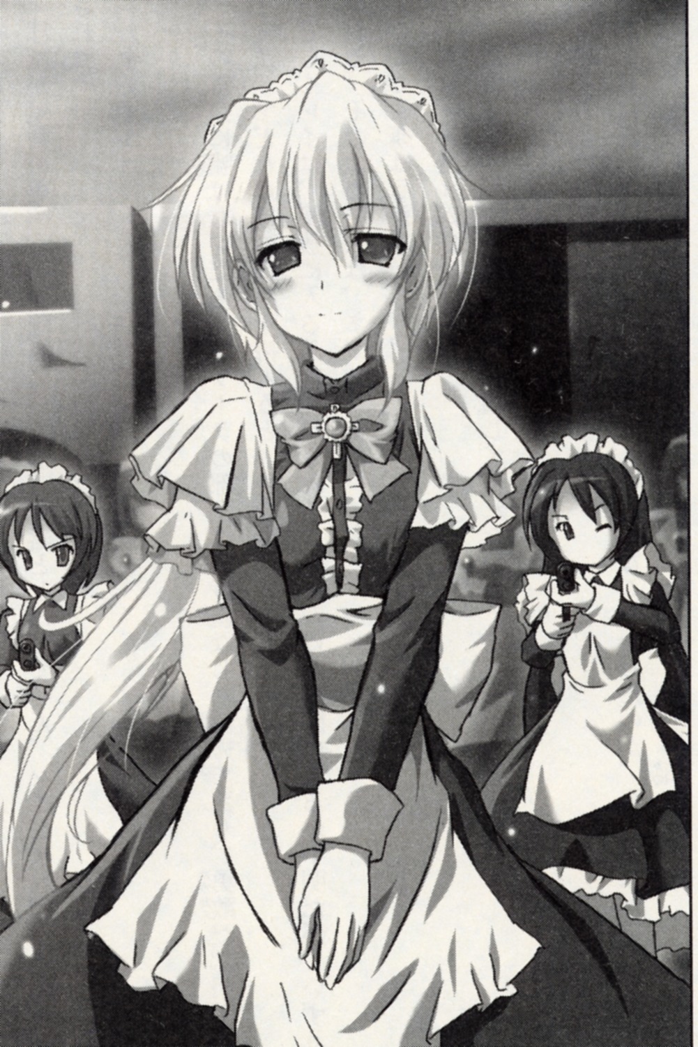 komatsu_e-ji, liera_scharnhorst, maburaho, maid, monochrome