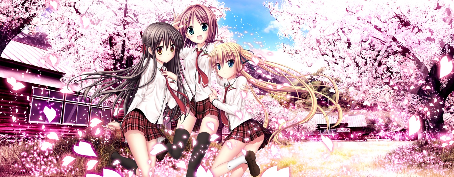 akizuki_tsukasa, harapeko, haruno_tsubame, karasuma_miyako, minato_miu, sakura_sakimashita, seifuku, sorahane, thighhighs