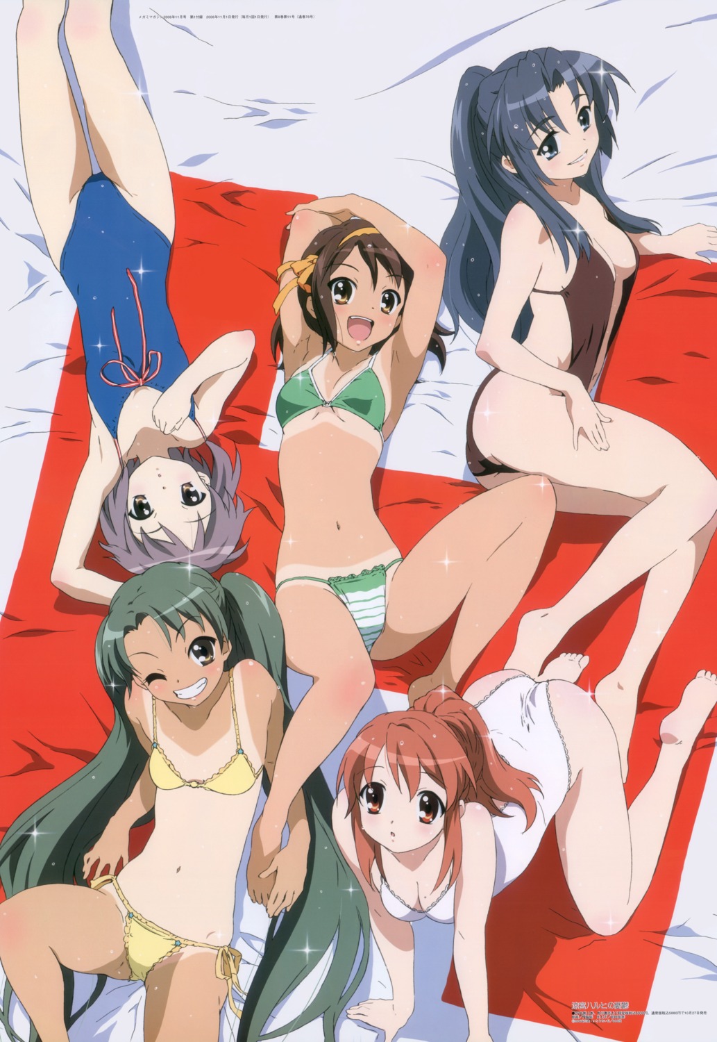 asahina_mikuru, asakura_ryouko, ass, bikini, cleavage, kadowaki_satoshi, nagato_yuki, sling_bikini, suzumiya_haruhi, suzumiya_haruhi_no_yuuutsu, swimsuits, tan_lines, tsuruya