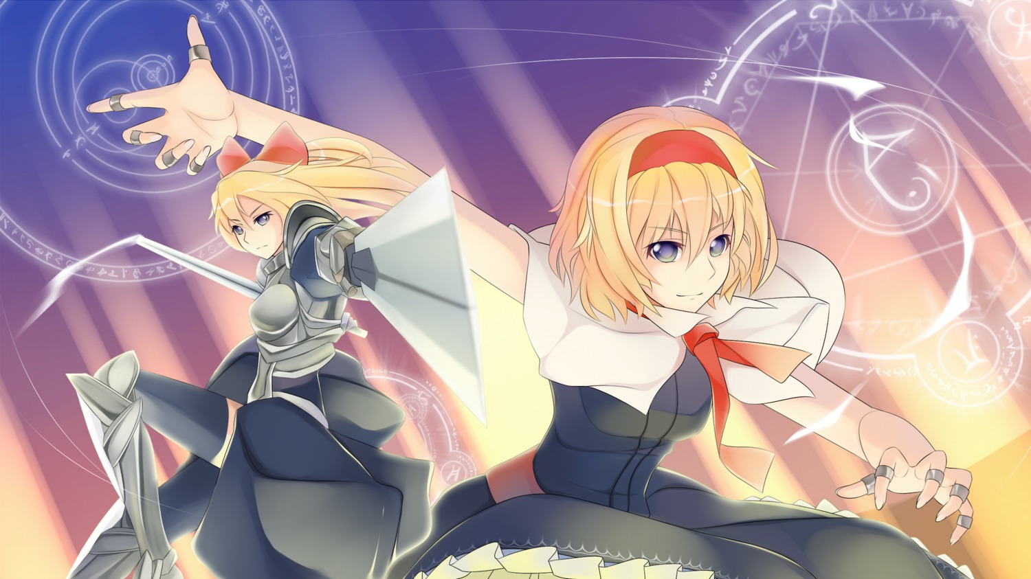 alice_margatroid, armor, flylive, shanghai_doll, sword, thighhighs, touhou