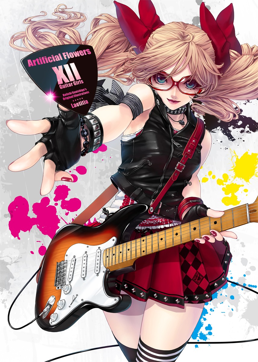 guitar, kunishige_keiichi, megane, thighhighs