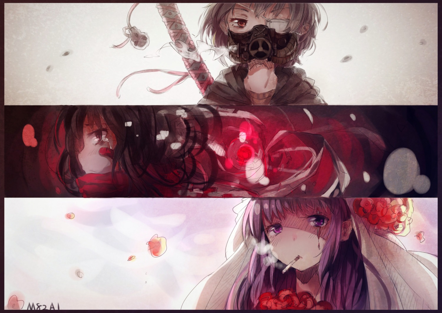 black_flame, eyepatch, smoking