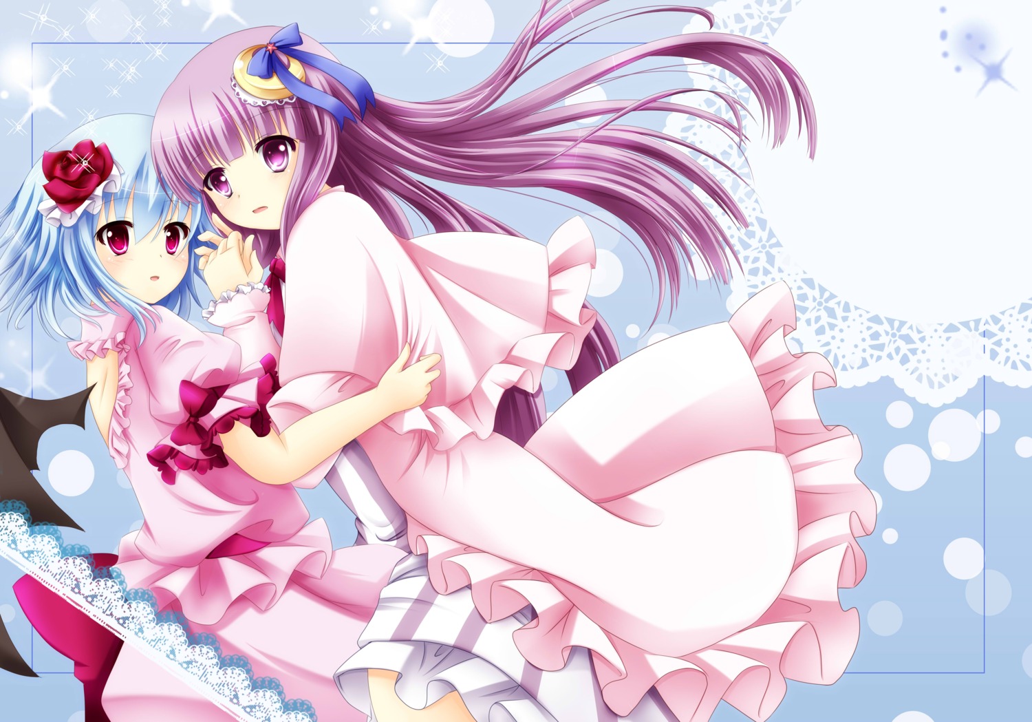 iris_yayoi, jpeg_artifacts, patchouli_knowledge, remilia_scarlet, touhou, wings