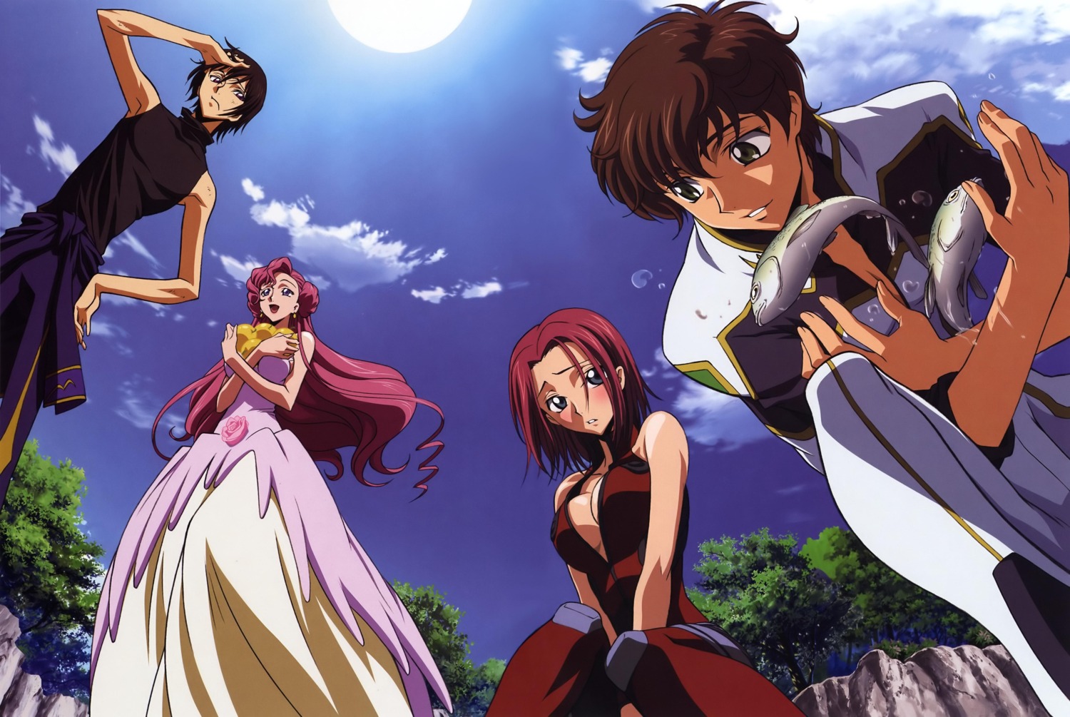 bodysuit, cleavage, code_geass, dress, euphemia_li_britannia, kallen_stadtfeld, kururugi_suzaku, lelouch_lamperouge
