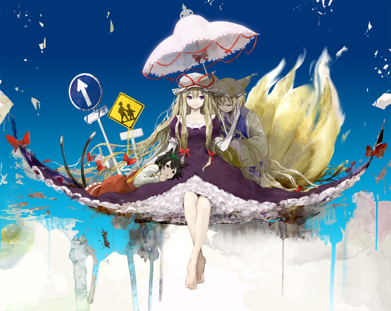 chen, poncho, touhou, yakumo_ran, yakumo_yukari