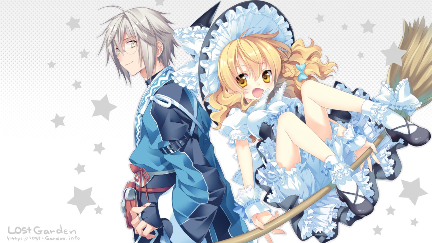 bloomers, kirisame_marisa, megane, morichika_rinnosuke, sakura_neko, touhou, wallpaper