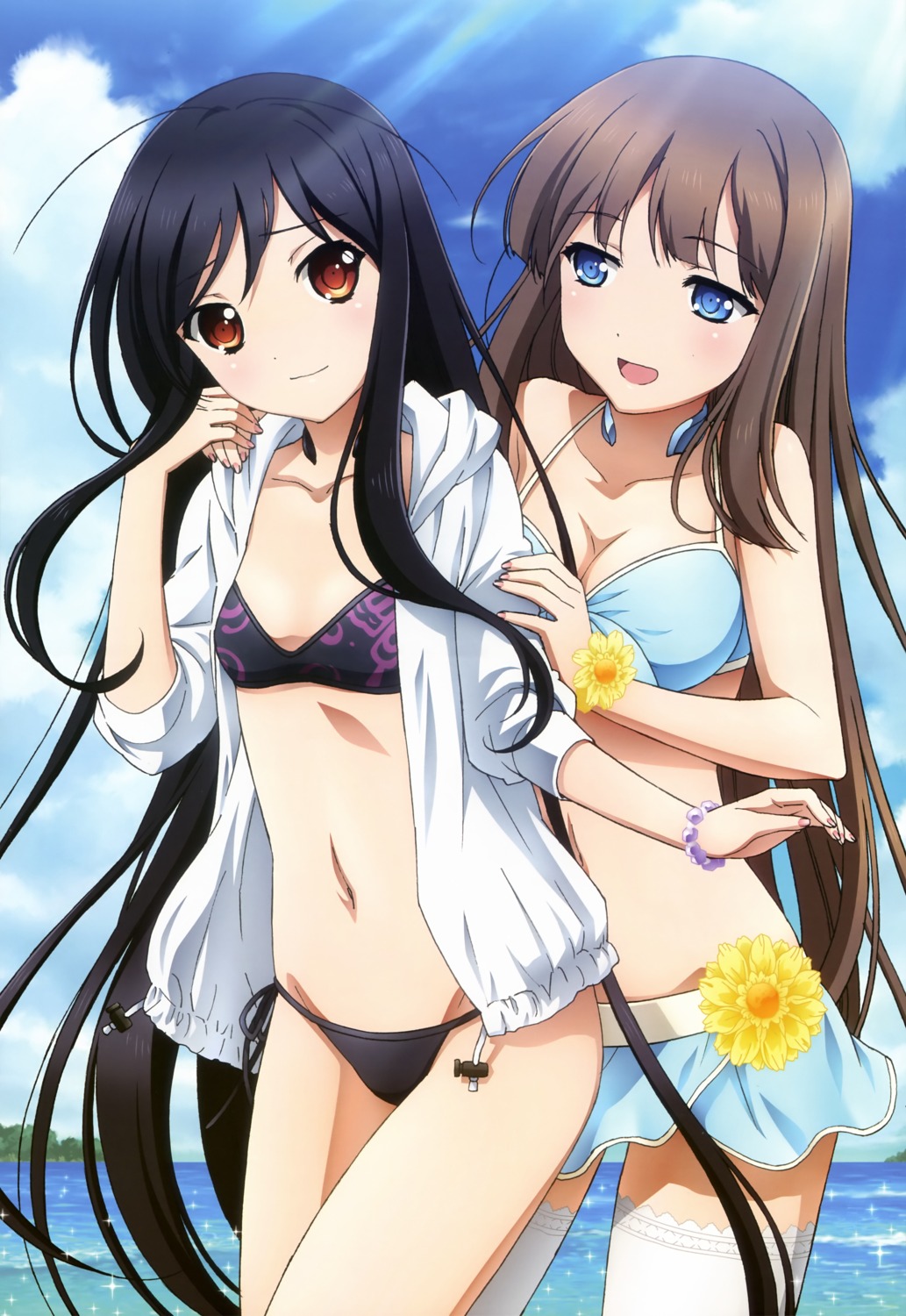accel_world, bikini, cleavage, kurasaki_fuuko, kuroba_sayuki, open_shirt, sawada_mika, swimsuits