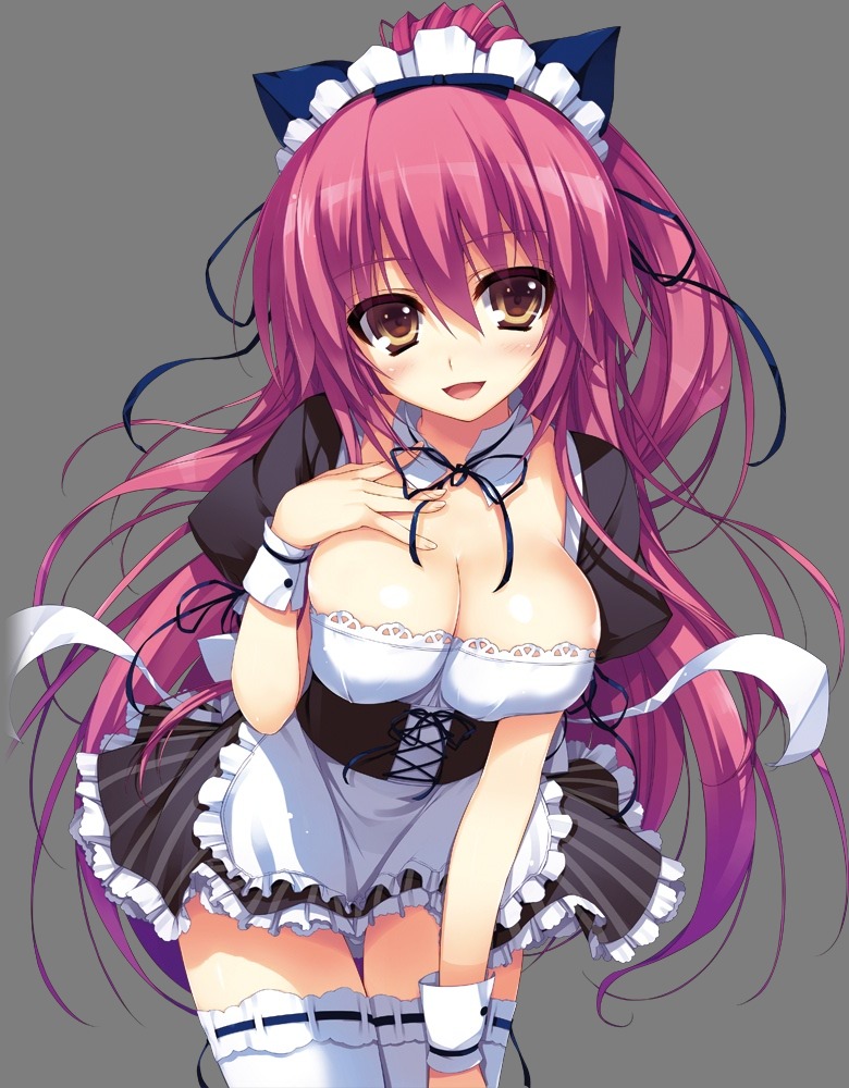 akusera, cleavage, maid, reminiscence, thighhighs, tigre, tomose_shunsaku, transparent_png, vector_trace