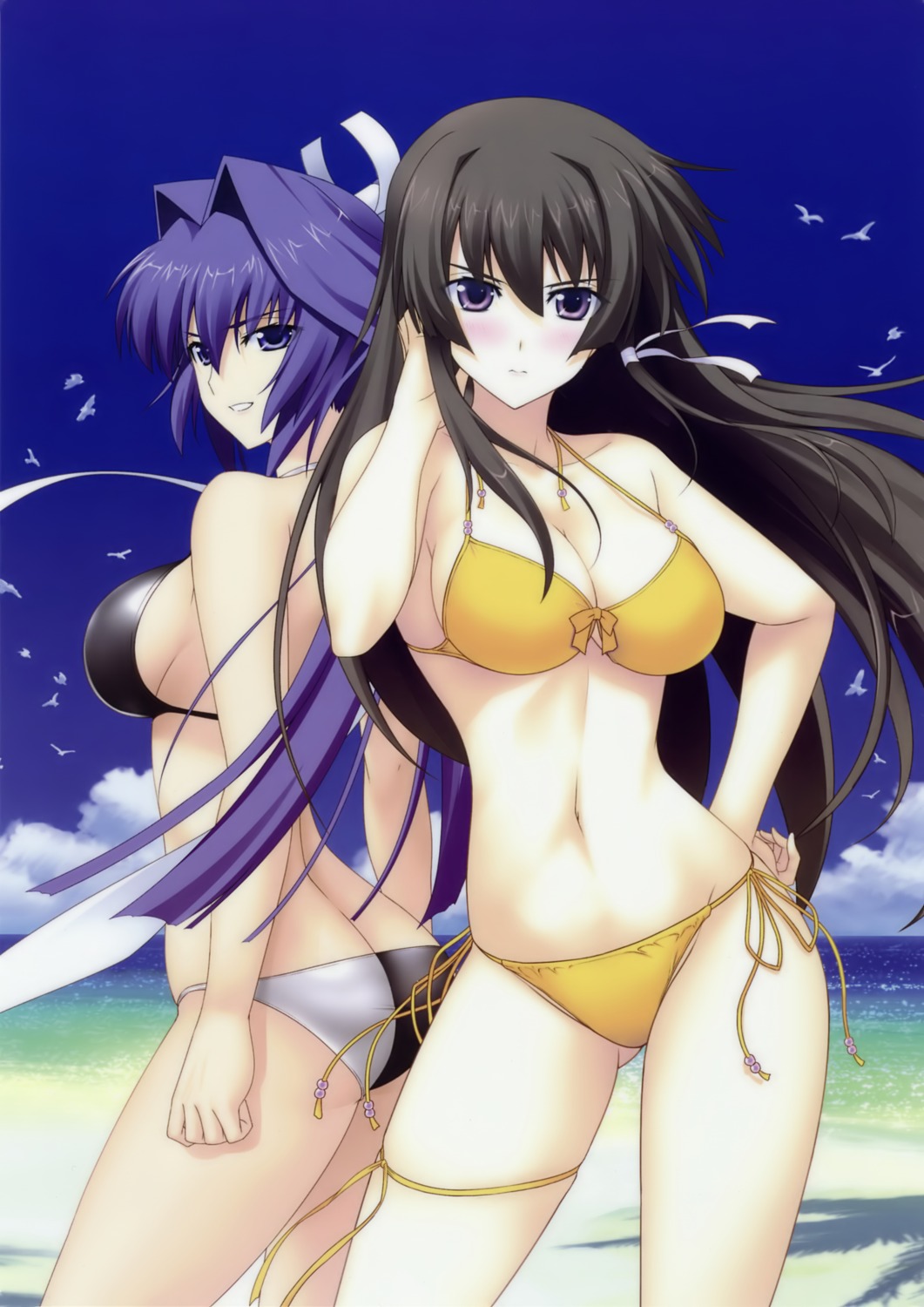 bikini, cleavage, garter, makishima_azusa, mitsurugi_meiya, muv-luv, swimsuits, takamura_yui