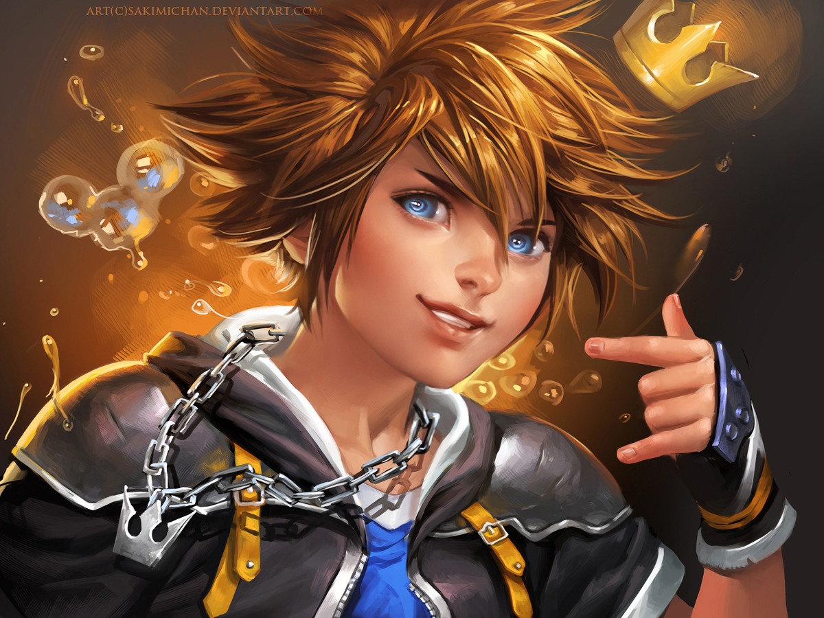 kingdom_hearts, male, sakimichan, sora_(kingdom_hearts), watermark