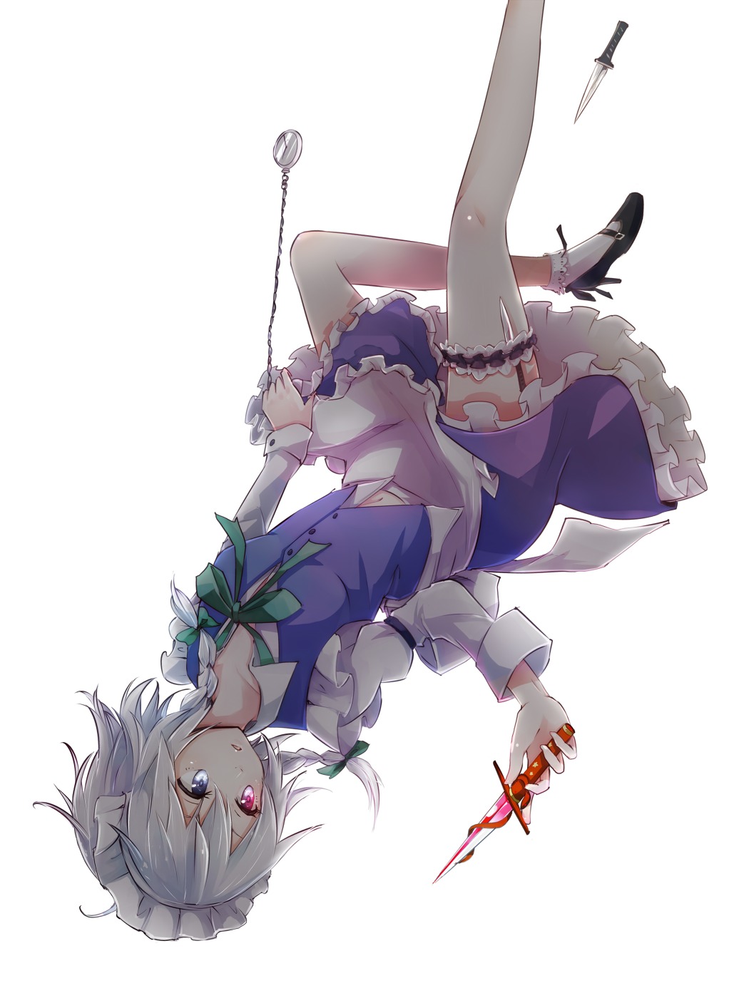 garter, heterochromia, izayoi_sakuya, shirofox, sword, touhou