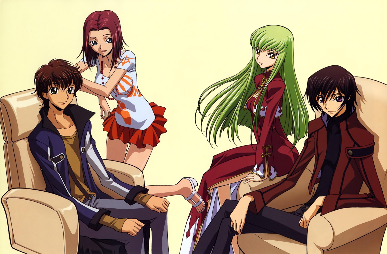 c.c., code_geass, kallen_stadtfeld, kururugi_suzaku, lelouch_lamperouge, sakamoto_shuuji