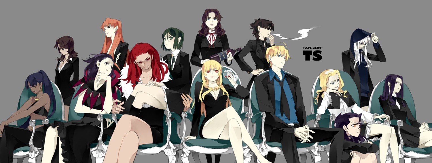 artoria_pendragon_(fate), assassin_(fate/zero), diarmuid_ua_duibhne_(fate), emiya_kiritsugu, fate/stay_night, fate/zero, genderswap, gilgamesh_(fate)