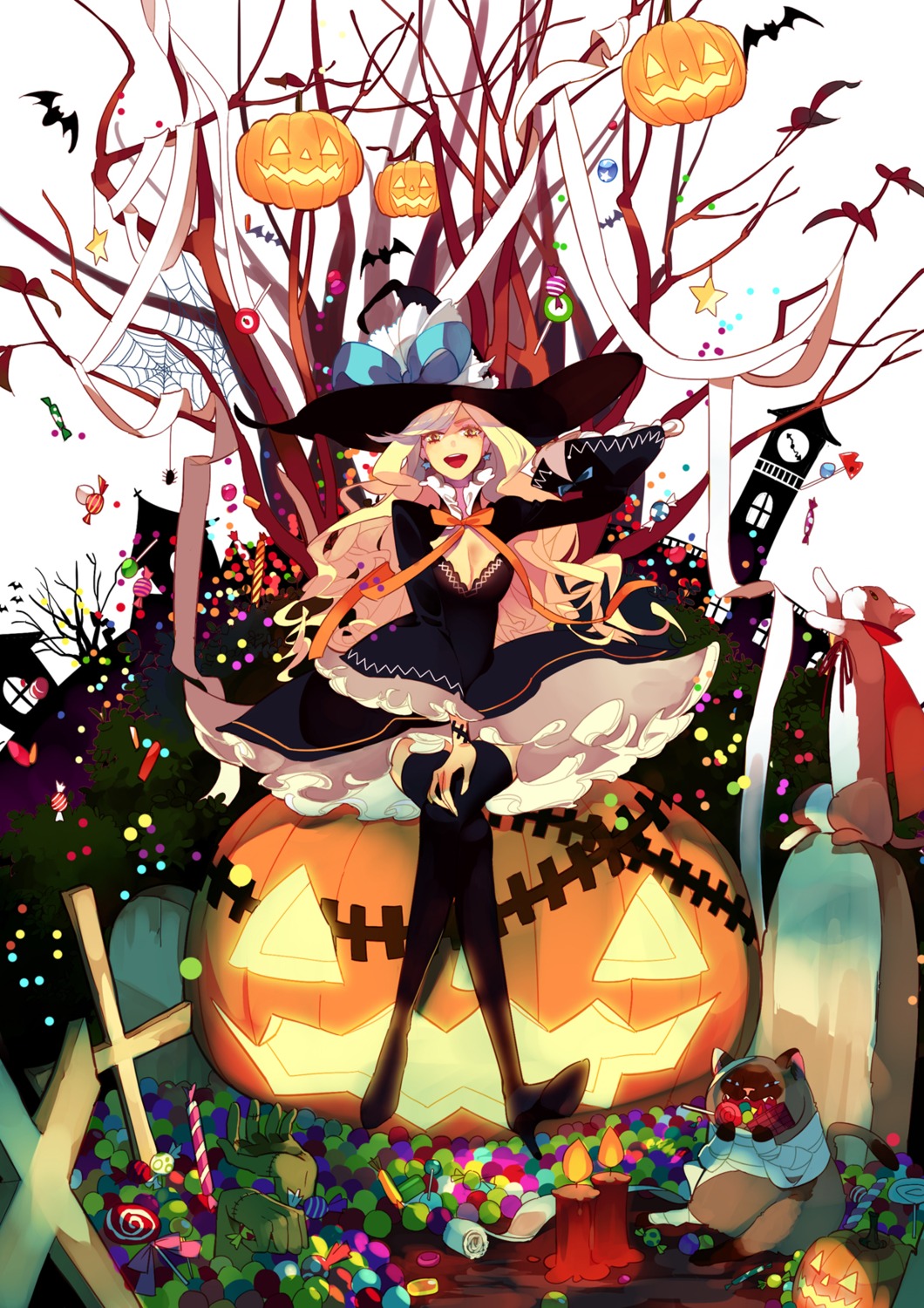 cleavage, dress, halloween, rozer, thighhighs, witch