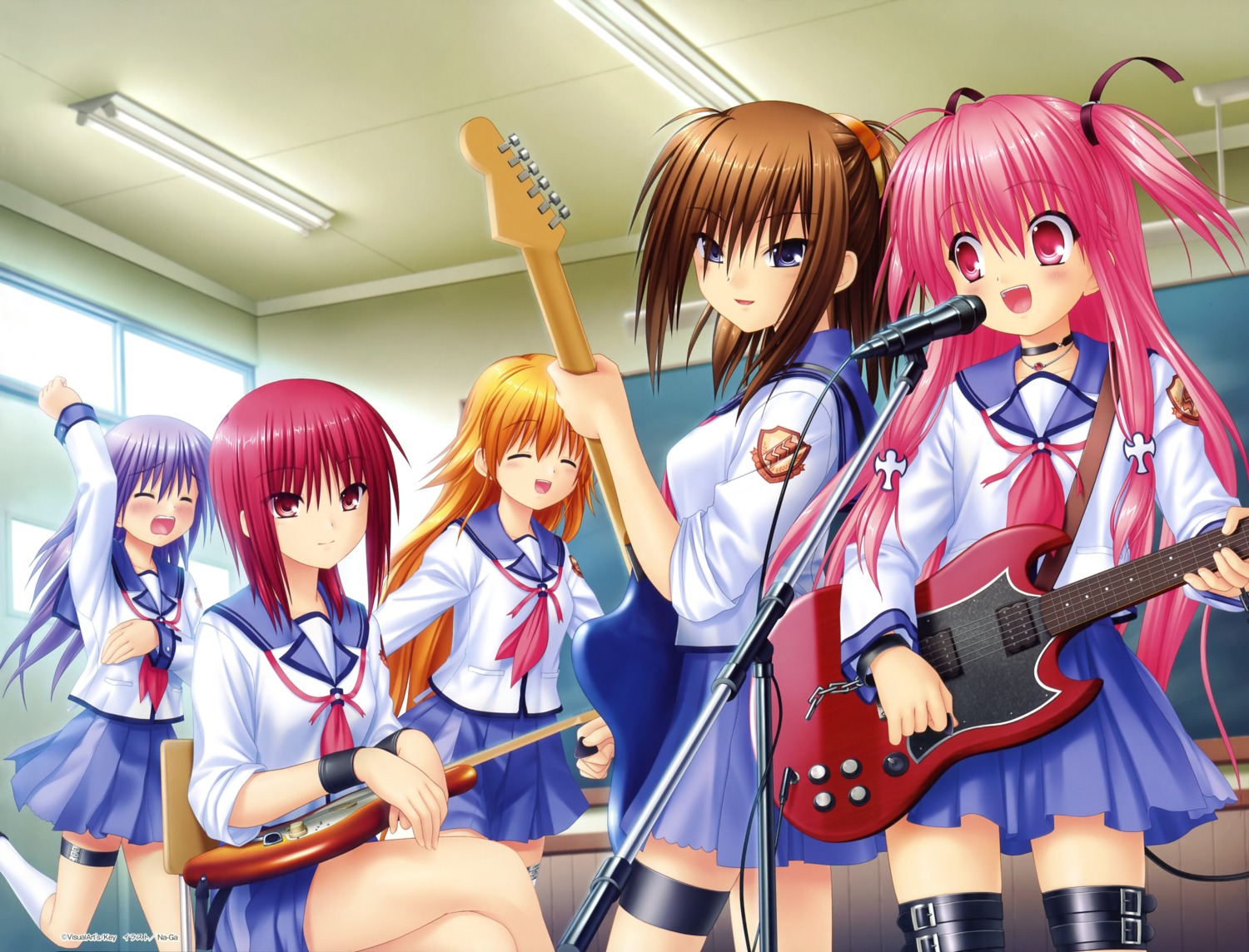 angel_beats!, fuchita_hisako, garter, guitar, irie_miyuki, iwasawa_masami, key, na-ga, seifuku, sekine_shiori, yoshioka_yui