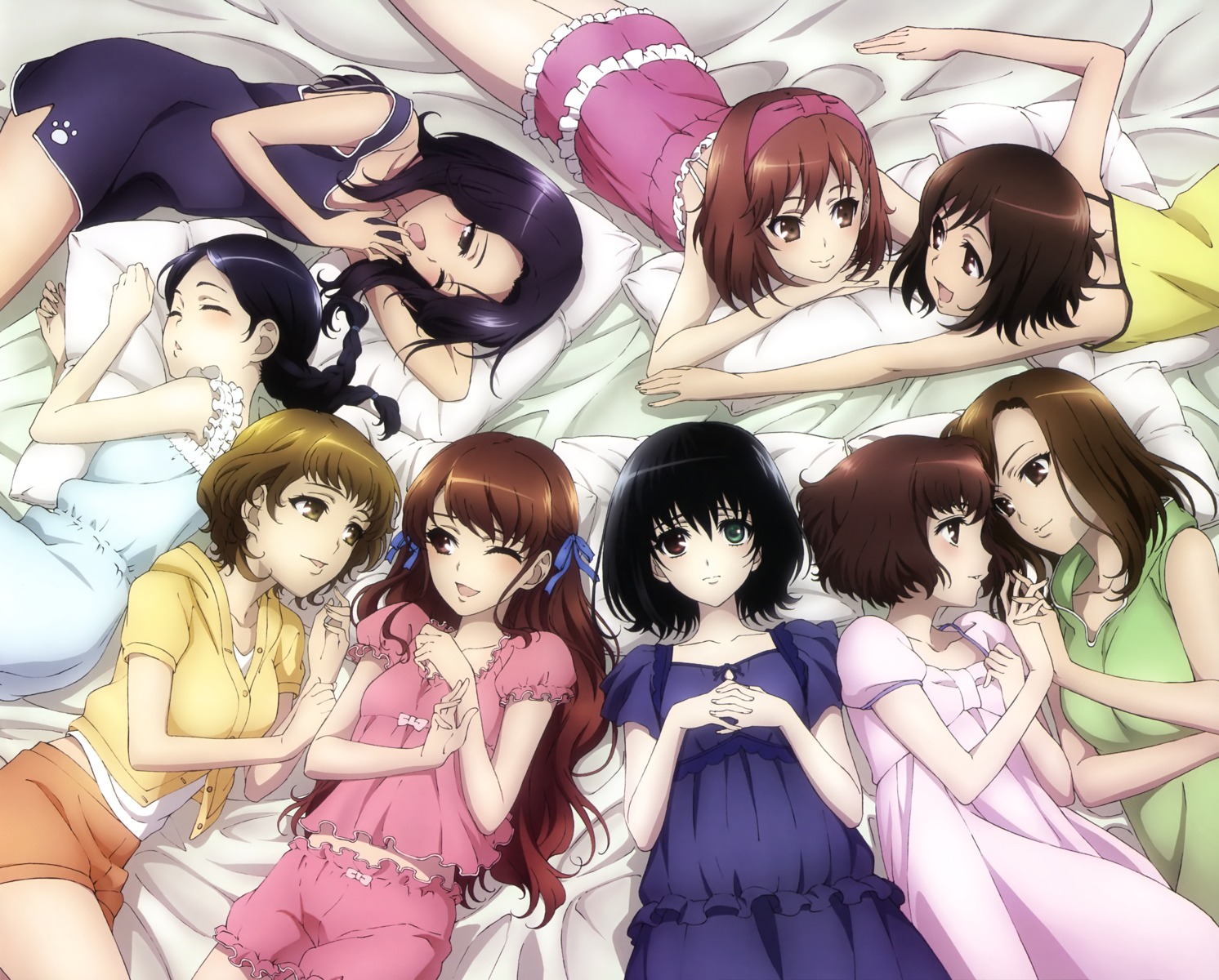 akazawa_izumi, another, heterochromia, ishii_yuriko, kakinuma_sayuri, misaki_mei, ogura_yumi, pajama, sugiura_takako