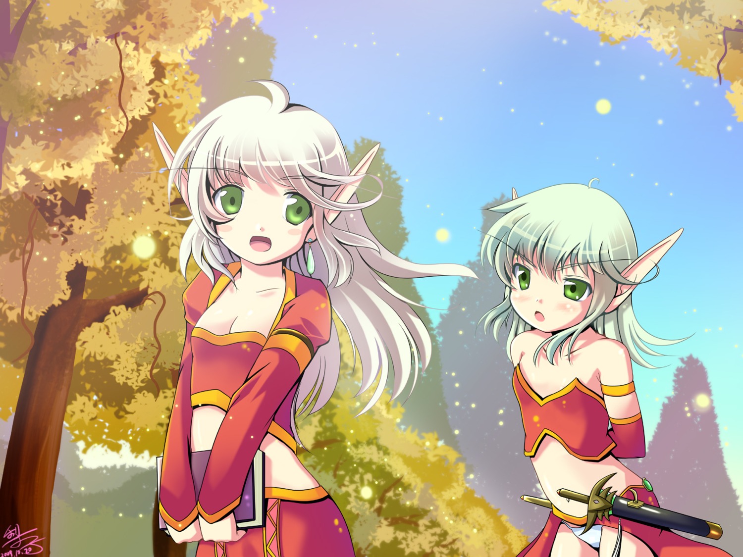cleavage, elf, nashigo, pantsu, pointy_ears, wallpaper, world_of_warcraft