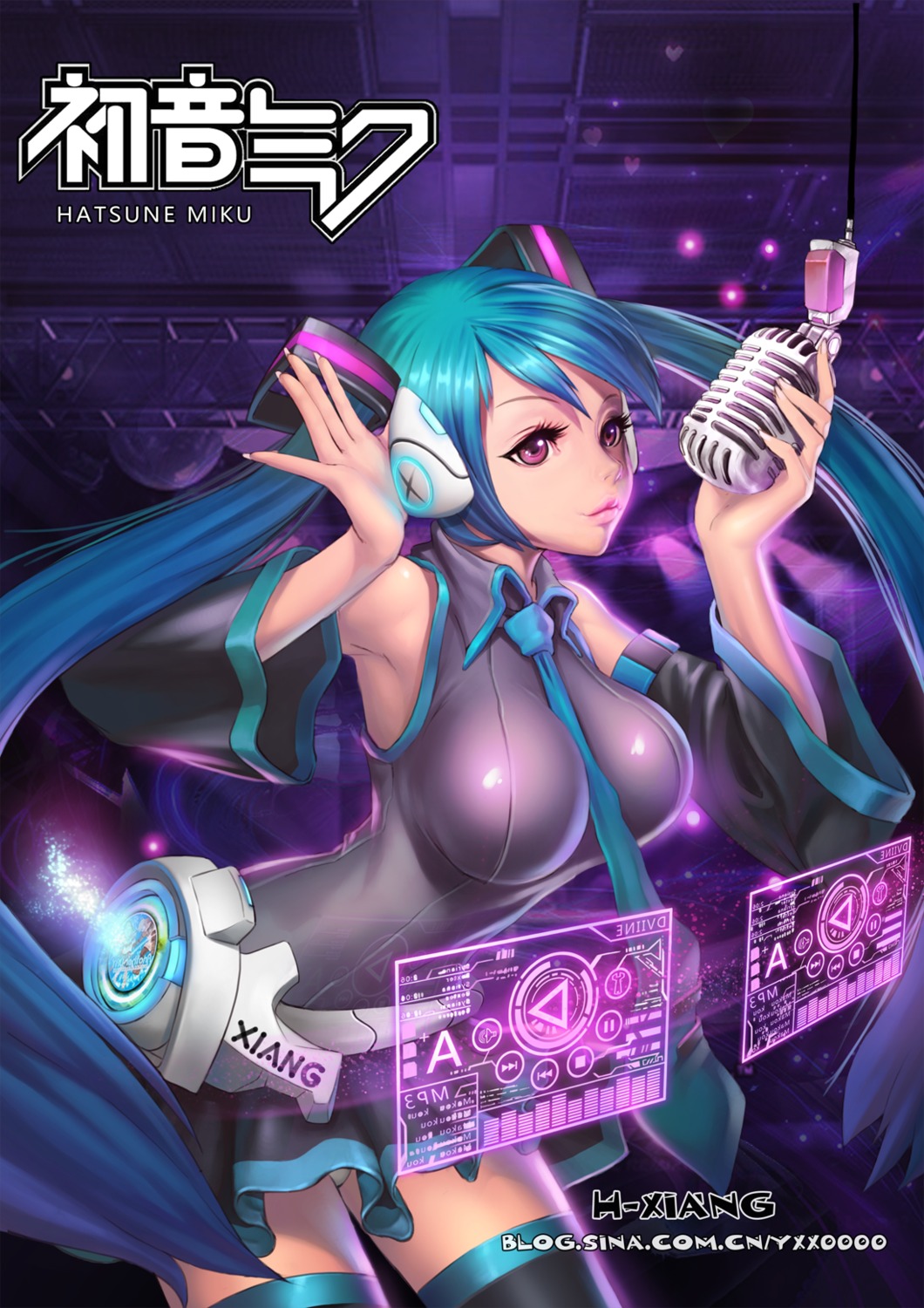 hatsune_miku, headphones, pantsu, thighhighs, vocaloid, xiang