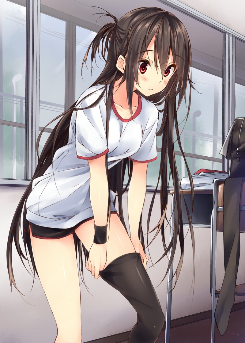 gym_uniform, kuwashima_rein, thighhighs, tororoin_niina, undressing