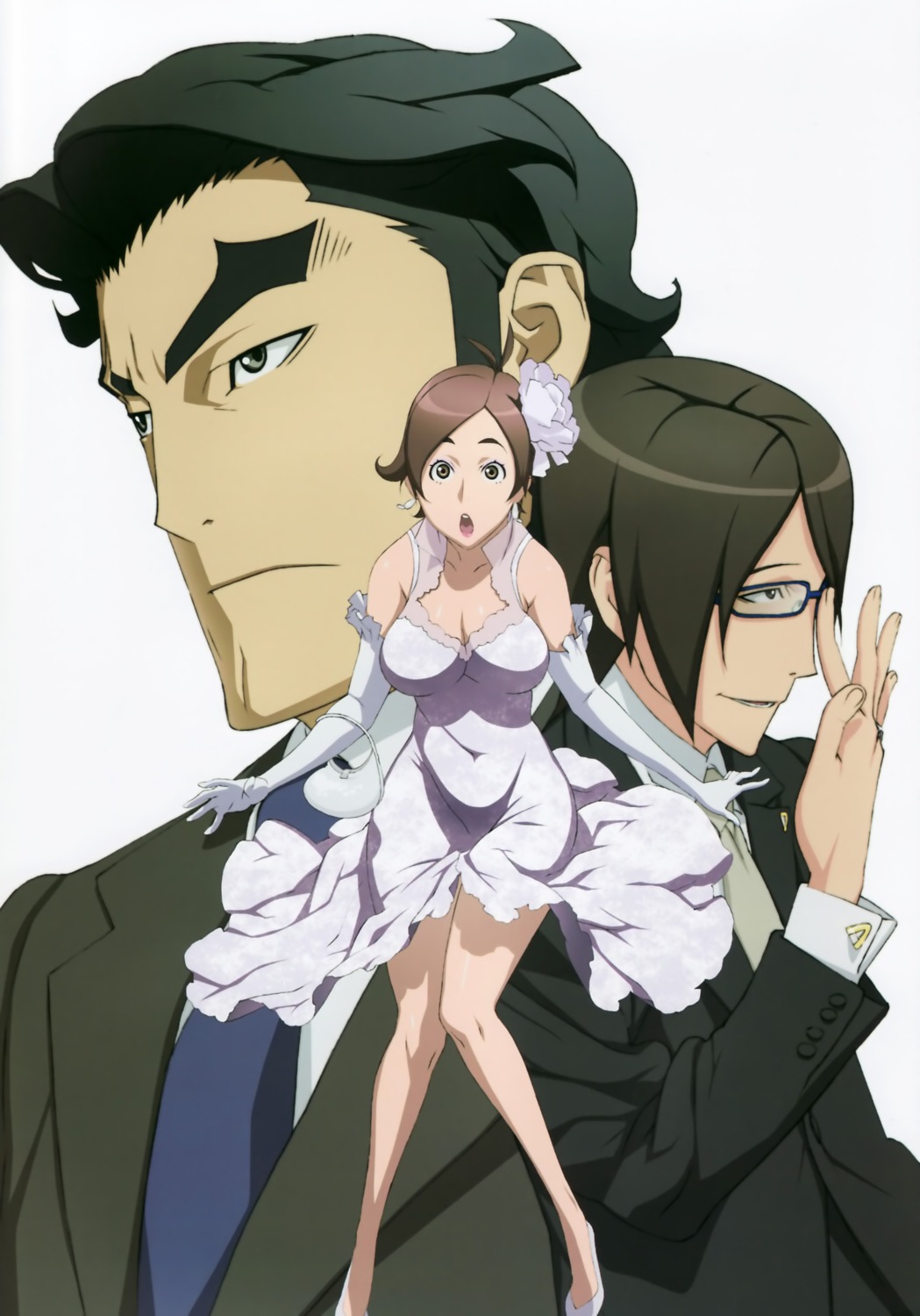 amaha_masane, cleavage, dress, megane, segawa_hiroki, takayama_reiji, uno_makoto, witchblade