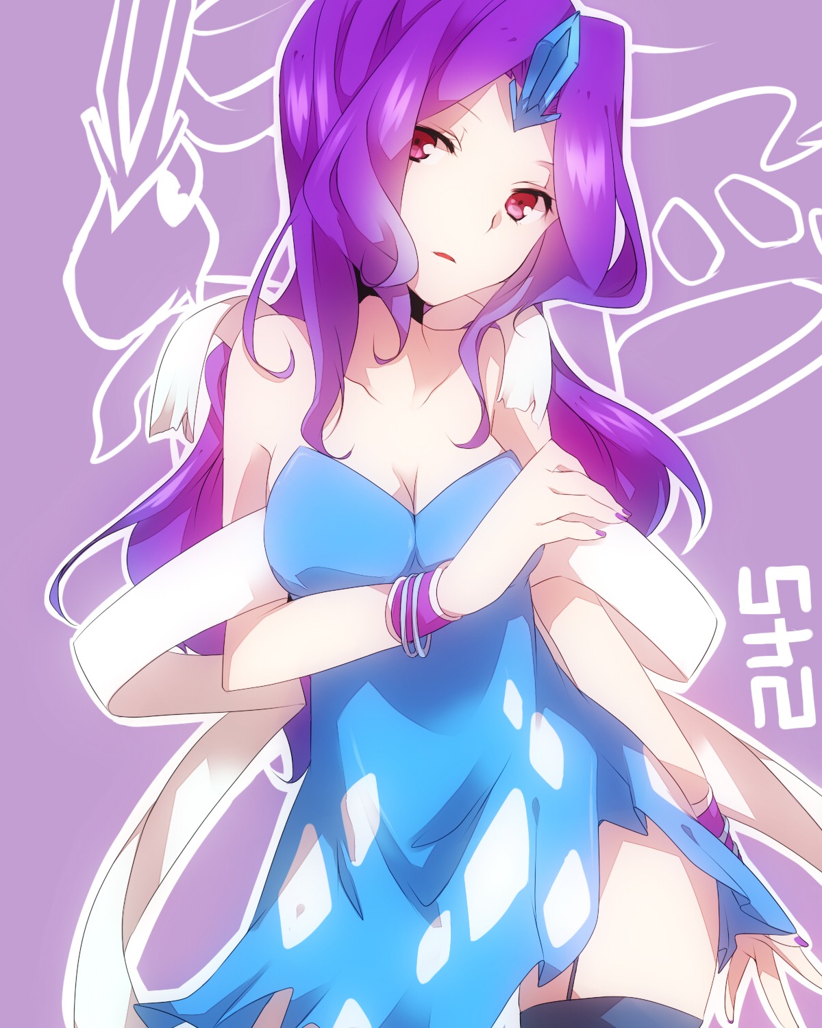 anthropomorphization, cleavage, dress, pokemon, suicune, takeshima_eku, thighhighs