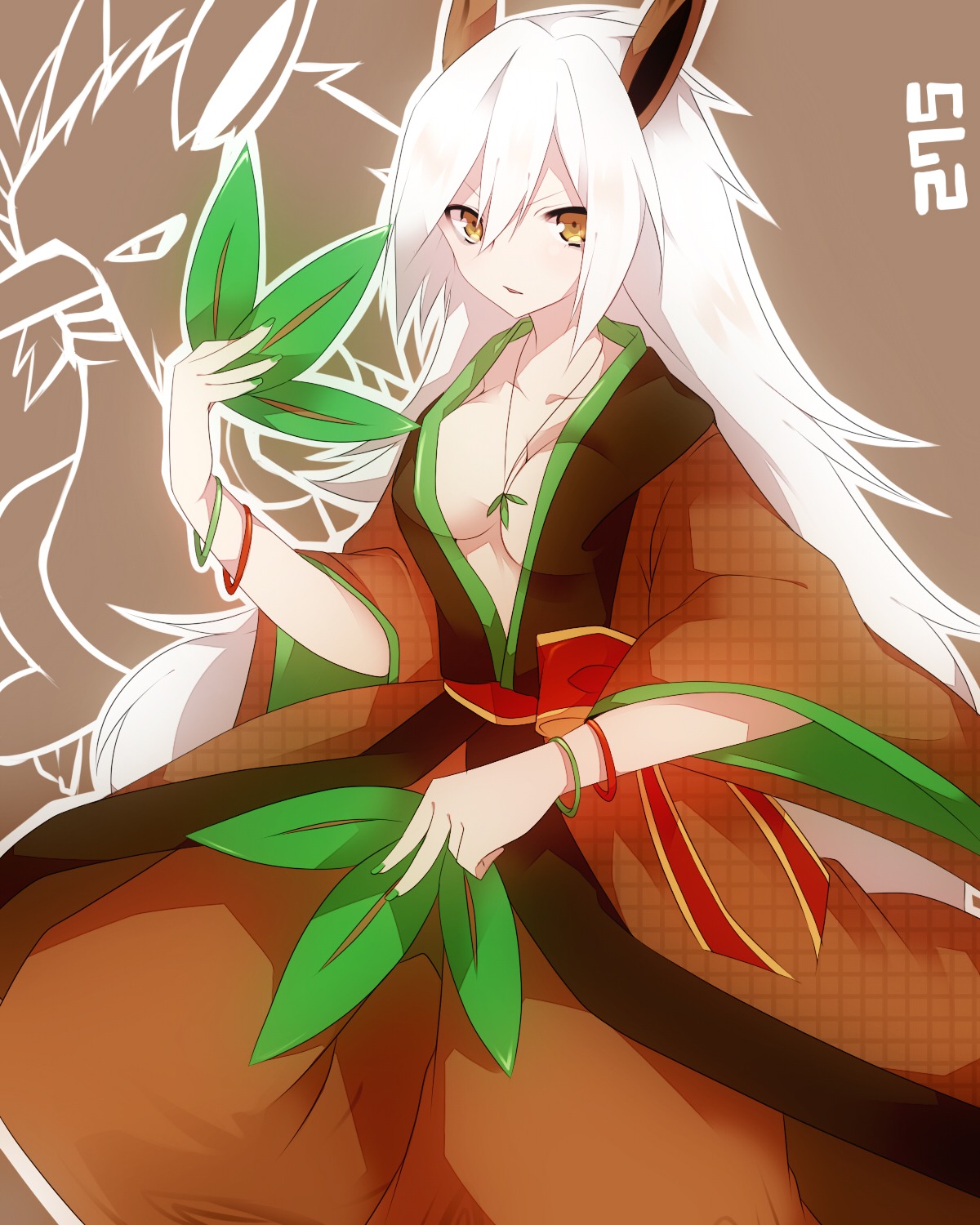 animal_ears, anthropomorphization, cleavage, kimono, no_bra, pokemon, shiftry, takeshima_eku