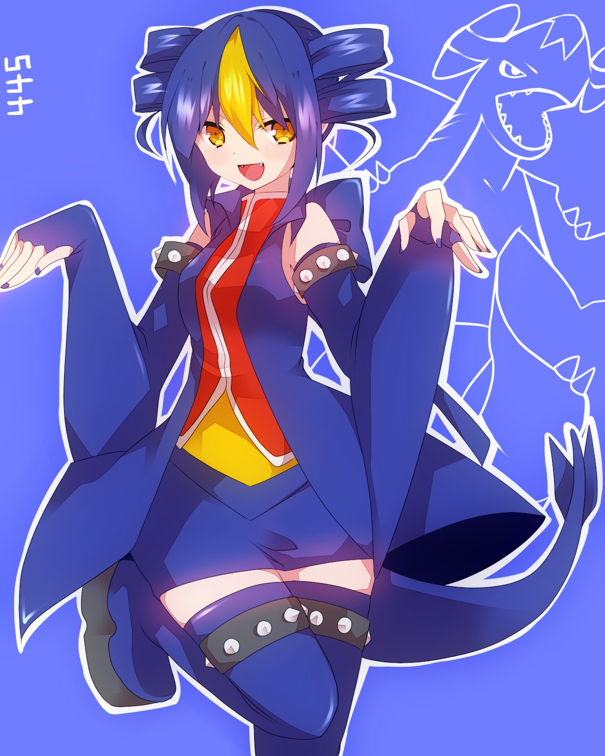 anthropomorphization, dress, garchomp, pokemon, tail, takeshima_eku, thighhighs
