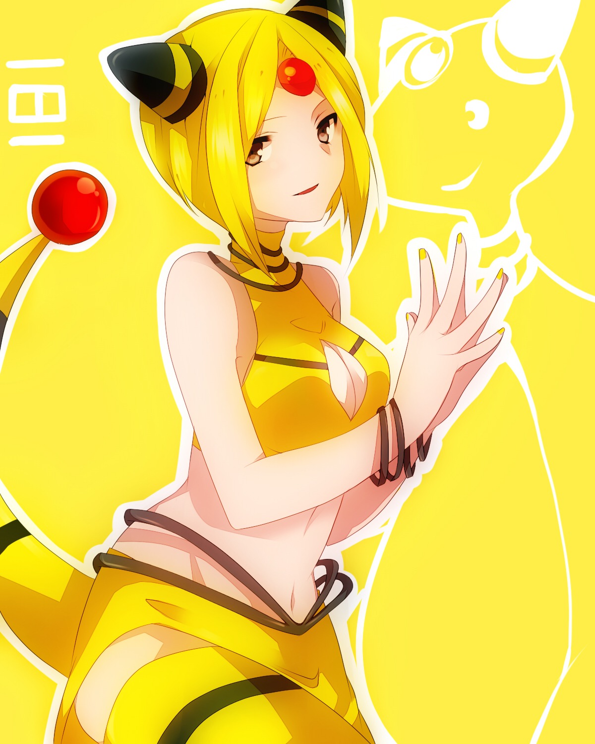 ampharos, anthropomorphization, cleavage, pokemon, tail, takeshima_eku