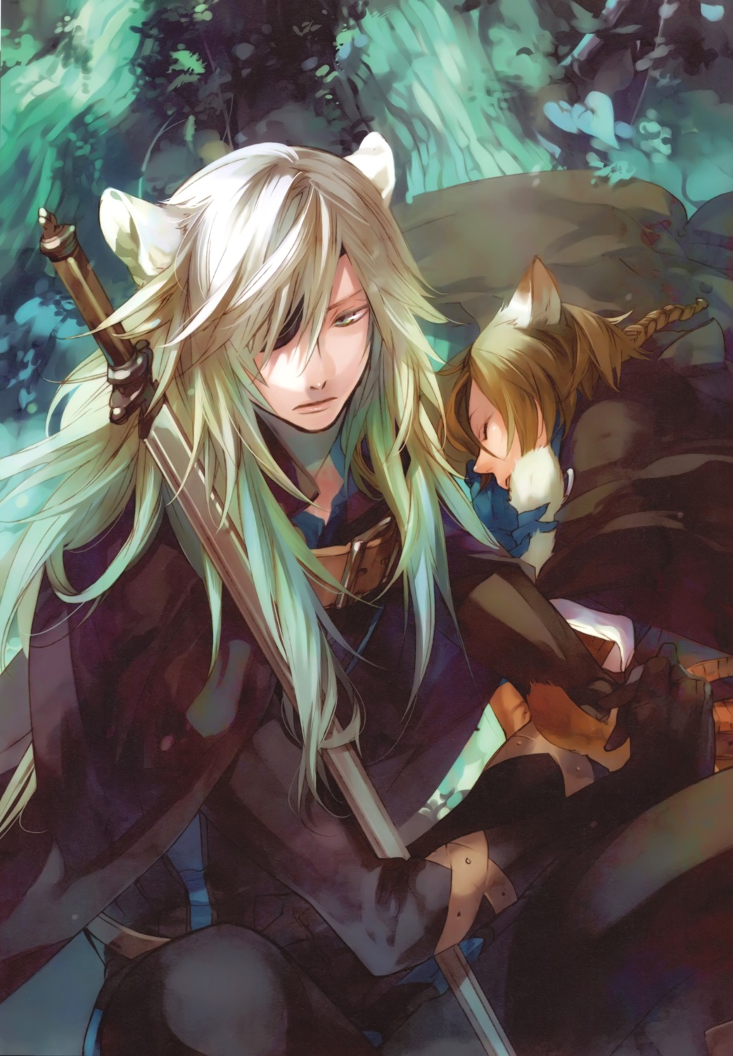 animal_ears, eyepatch, kazuaki, konoe_(lamento), lamento, male, nitroplus_chiral, rai_(lamento)