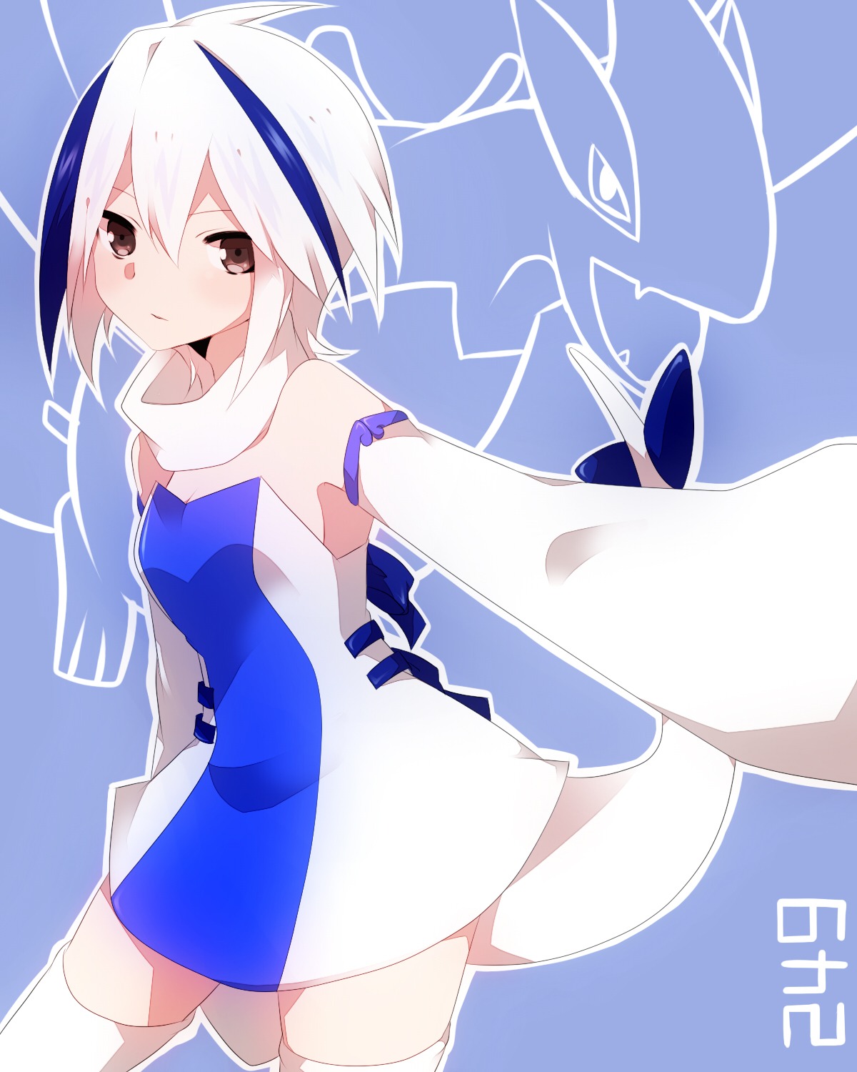 anthropomorphization, lugia, pokemon, tail, takeshima_eku, thighhighs