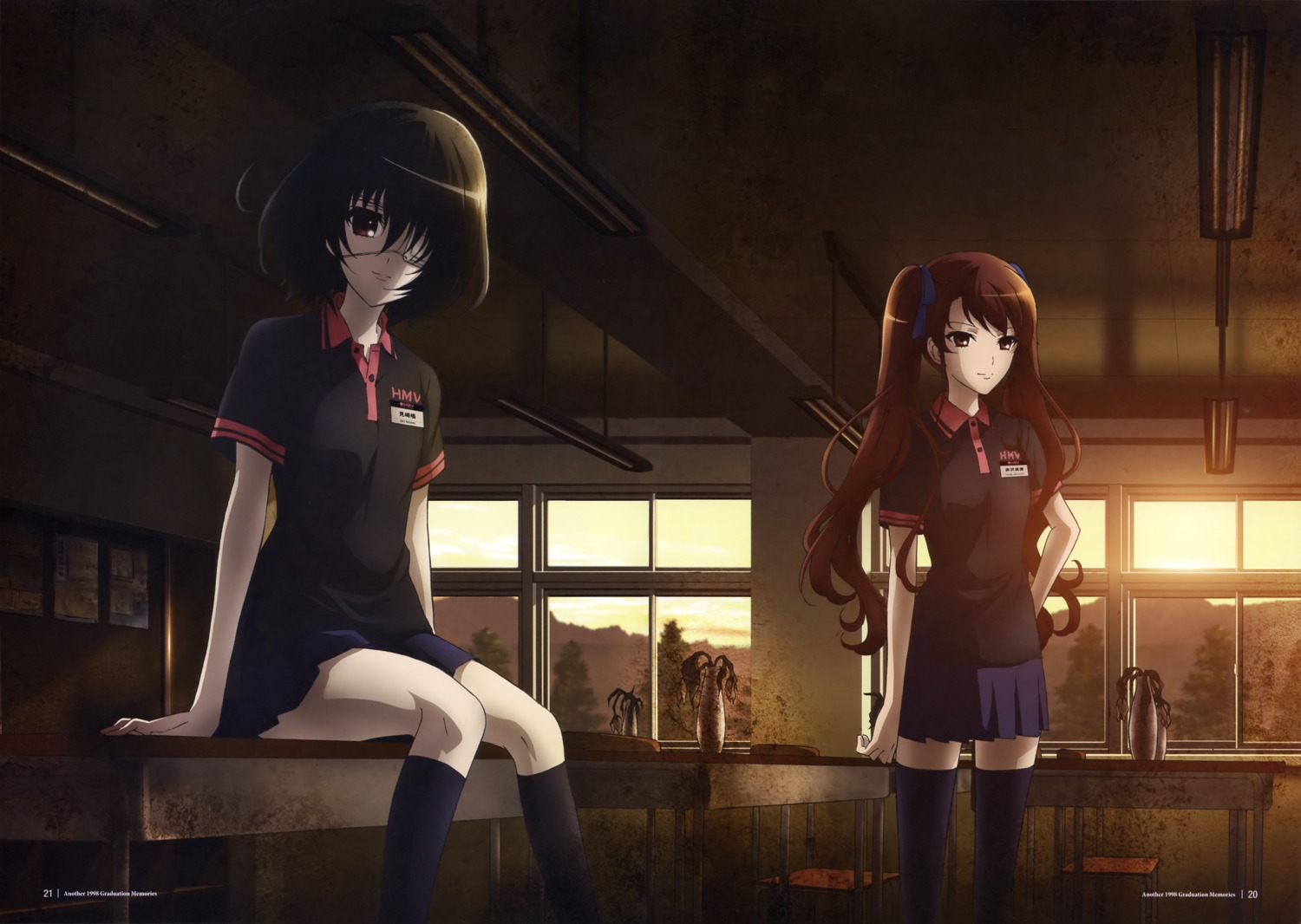 akazawa_izumi, another, eyepatch, misaki_mei, seifuku, thighhighs