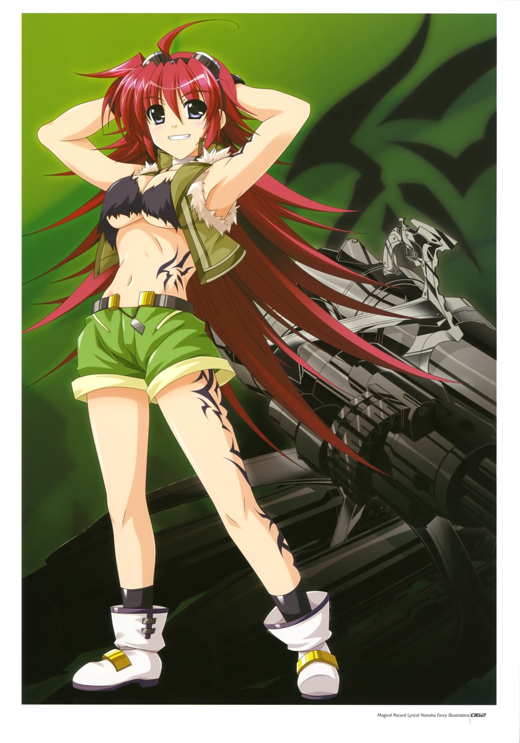 arnage_of_huckebein, cleavage, gun, higa_yukari, mahou_senki_lyrical_nanoha_force, mahou_shoujo_lyrical_nanoha, torn_clothes, underboob