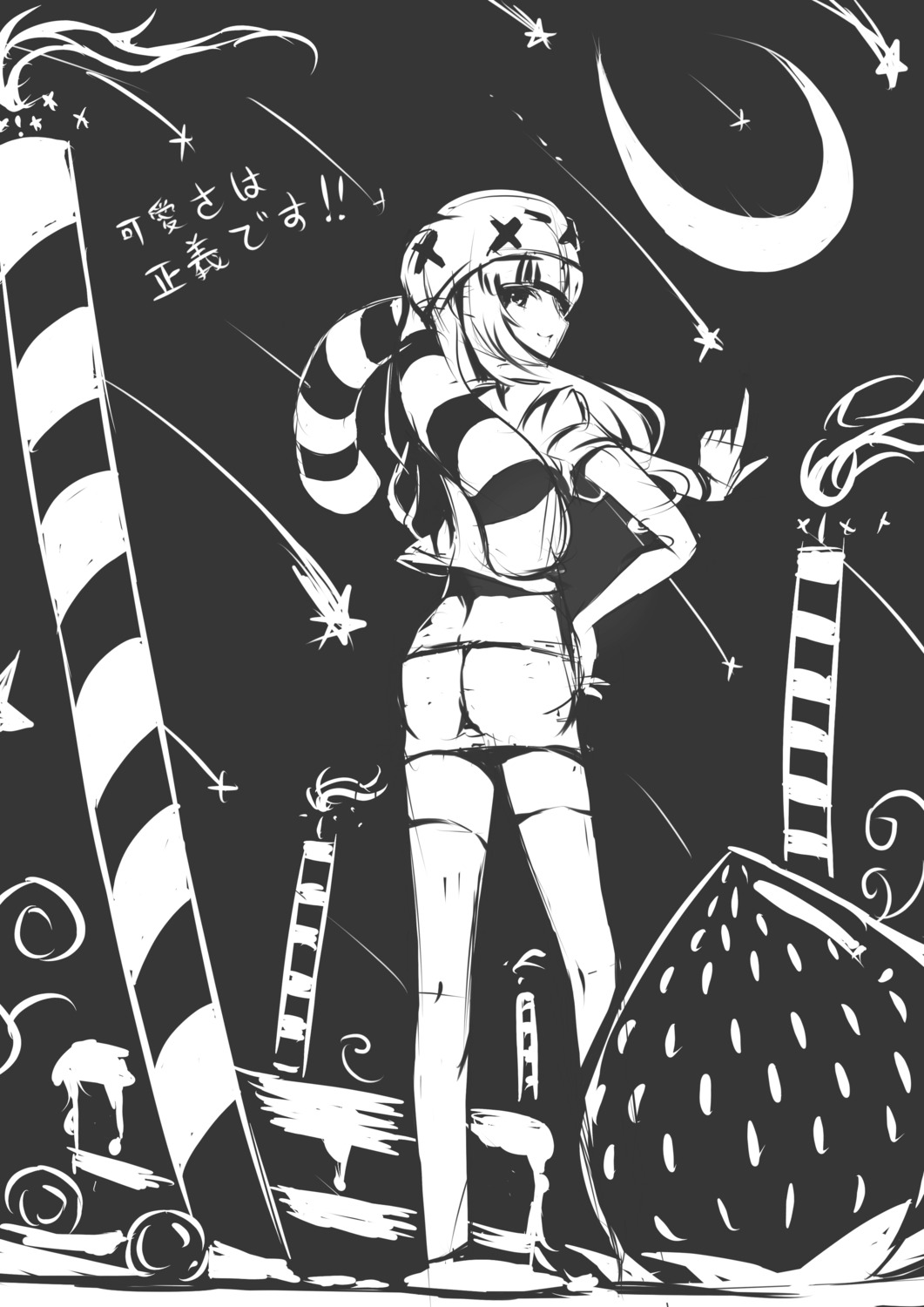 hourai_no_hangentsuki, monochrome, thighhighs