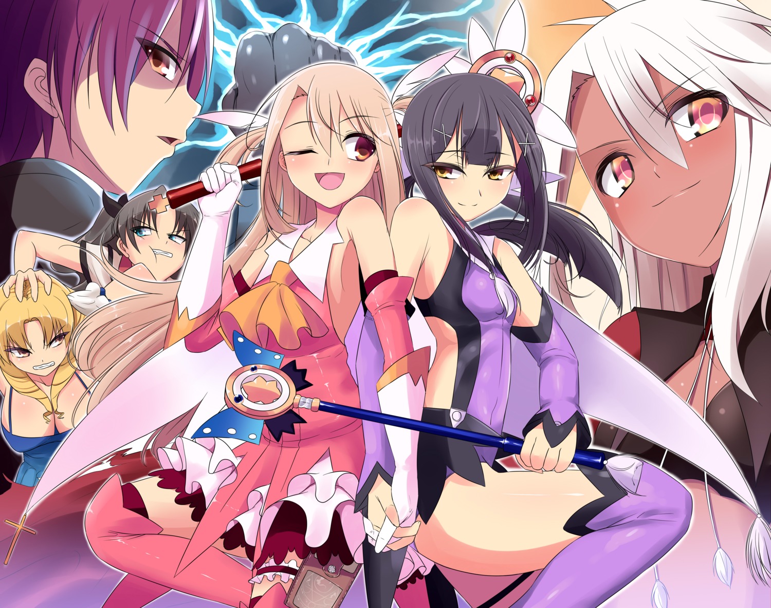 bazett_fraga_mcremitz, chloe_von_einzbern, cleavage, fate/kaleid_liner_prisma_illya, fate/stay_night, illyasviel_von_einzbern, luviagelita_edelfelt, miyu_edelfelt