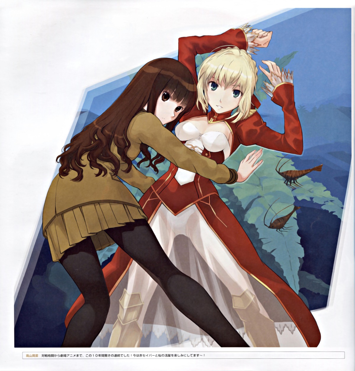 armor, cleavage, fate/extra, fate/stay_night, kishinami_hakuno_(female), nero_claudius_(fate), pantsu, pantyhose