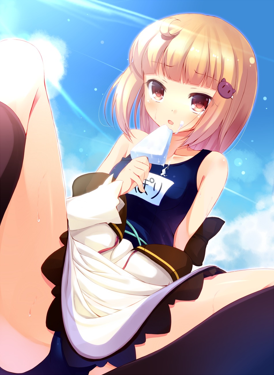 cepoli_elretoi, cream, komone_ushio, school_swimsuit, seifuku, swimsuits, undressing
