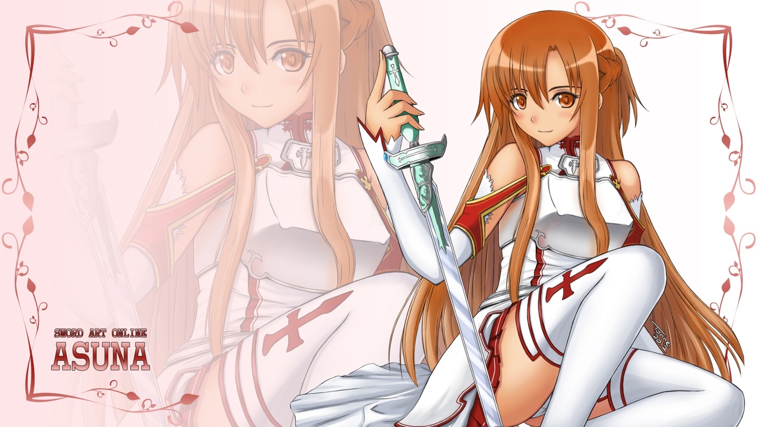 asuna_(sword_art_online), pantsu, sword, sword_art_online, thighhighs, tonne, wallpaper