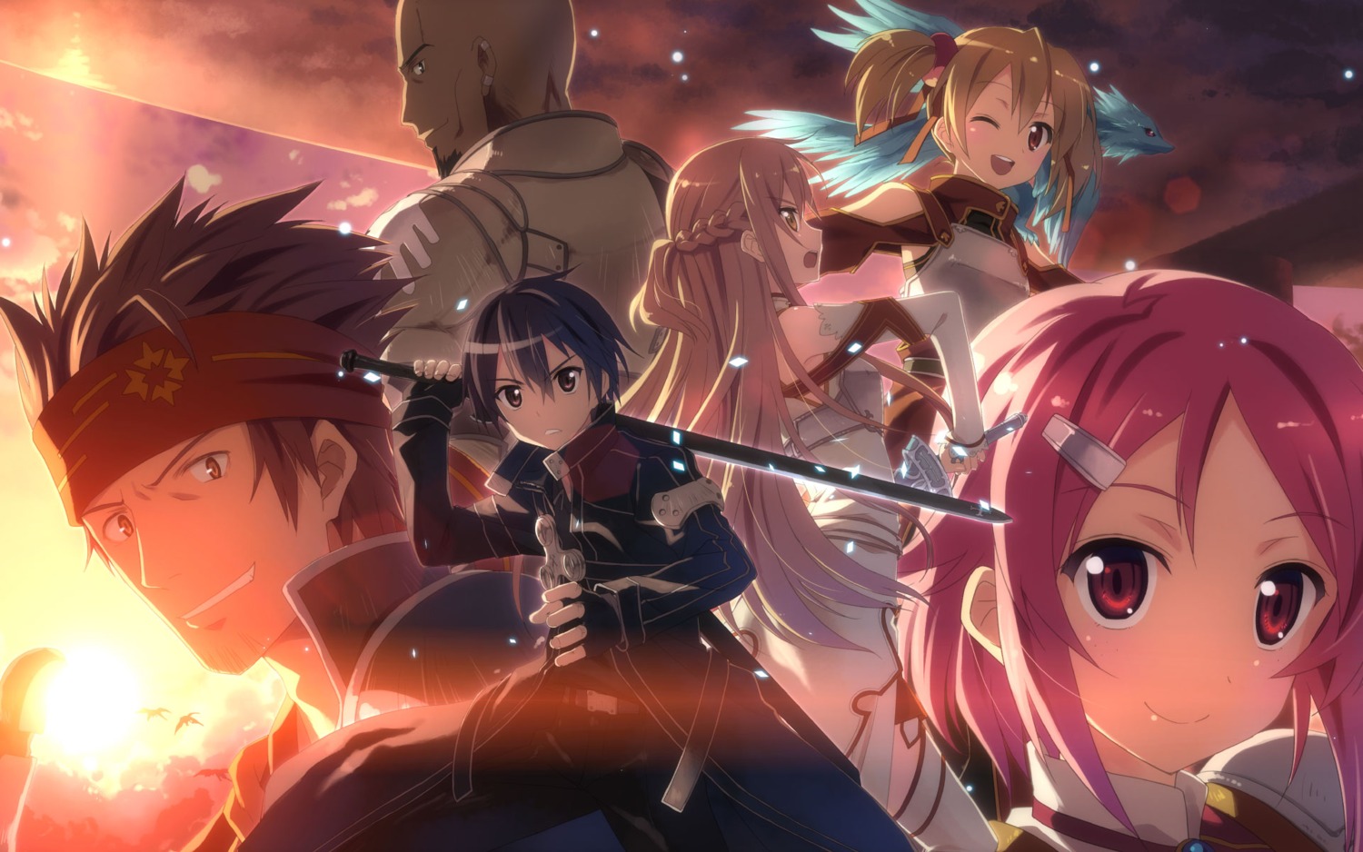 agil, asuna_(sword_art_online), kirito, klein_(sword_art_online), lisbeth, pina, silica, studio_s.d.t.