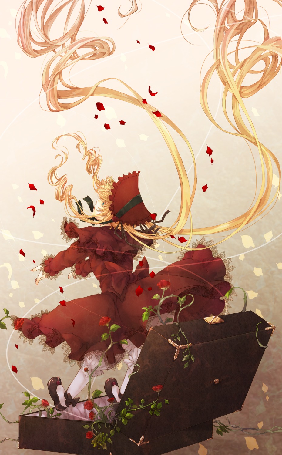 aliasing, dress, pantyhose, rozen_maiden, shinku, yu-ka