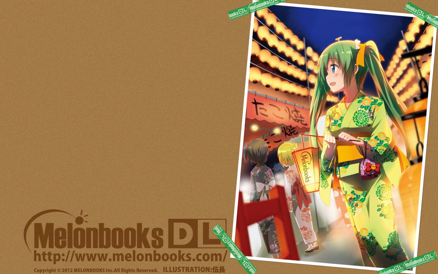 black_lemon-chan, gochou_(comedia80), lemon-chan, melon-chan, melonbooks, melongirls, wallpaper, yukata