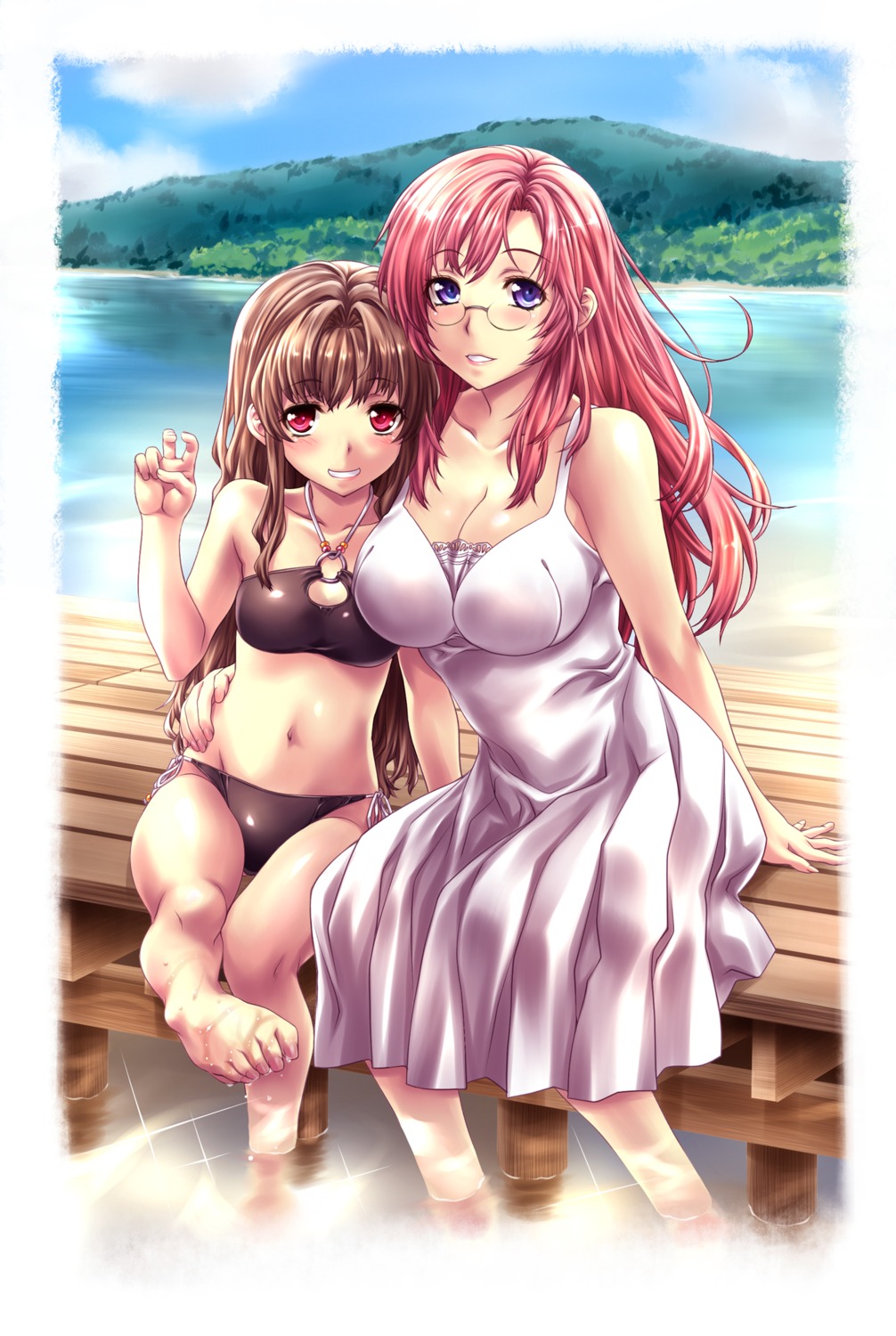 bikini, chou_yoriyuki, cleavage, dress, kazami_mizuho, megane, morino_ichigo, onegai_teacher, summer_dress, swimsuits