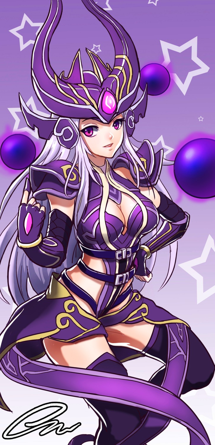 cleavage, league_of_legends, oz_(artist), syndra, thighhighs