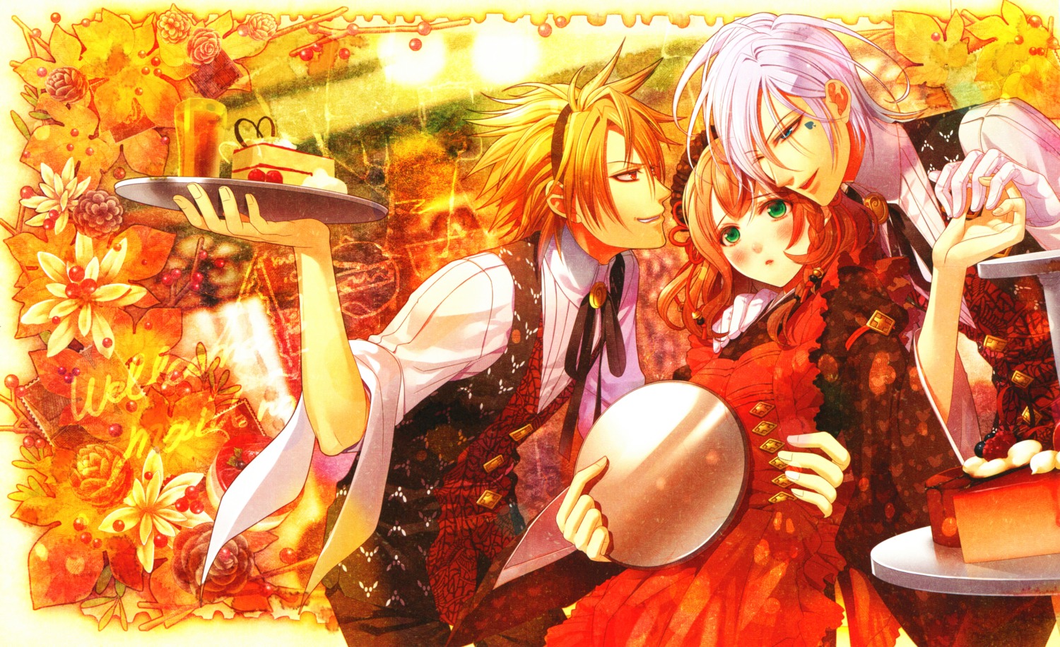 amnesia, hanamura_mai, ikki_(amnesia), kimono, screening, shujinkou_(amnesia), toma_(amnesia), waitress