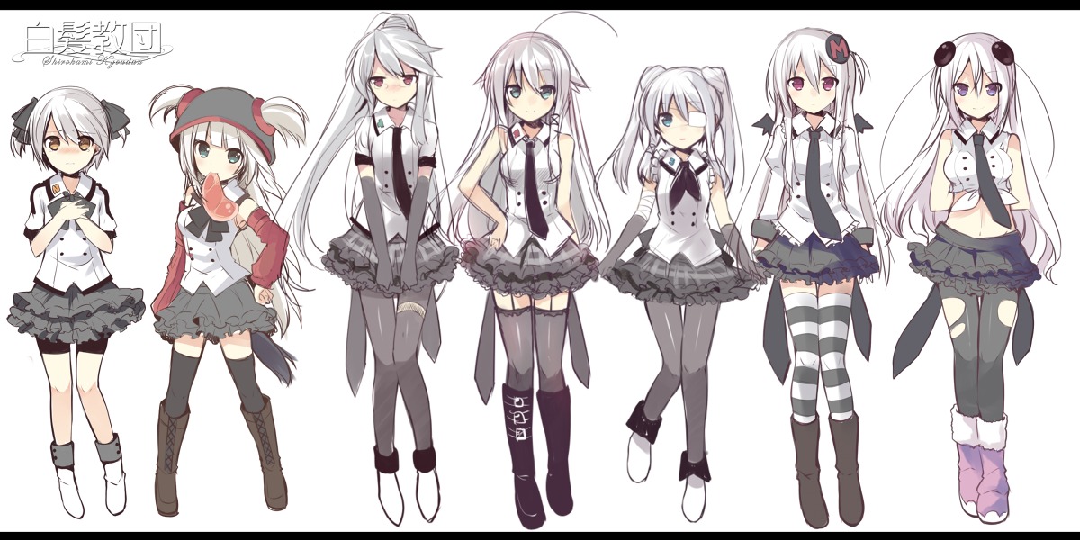 ancerise_sacred, bandages, bike_shorts, celica_crimson, ciel_sacred, eyepatch, freon_sacred, liana_(mishima_kurone)