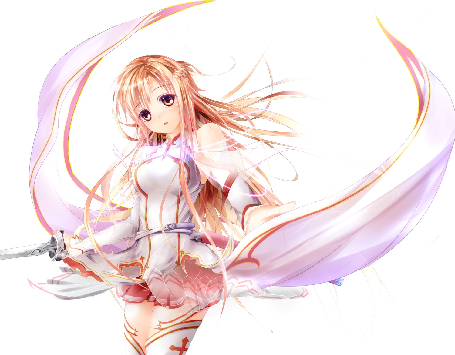 asuna_(sword_art_online), garyljq, sword, sword_art_online, thighhighs