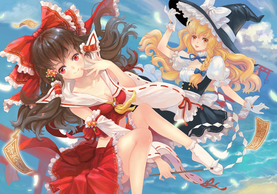 cleavage, hakurei_reimu, kirisame_marisa, teddy_yang, touhou